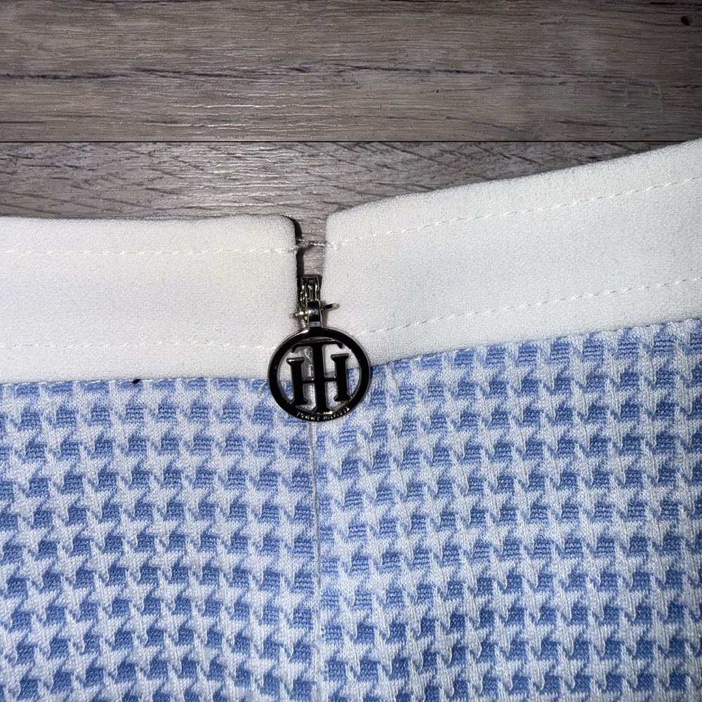 Tommy Hilfiger Sleeveless Sheath Dress Womens Blue White Houndstooth Pockets Sz8 - Picture 7 of 10